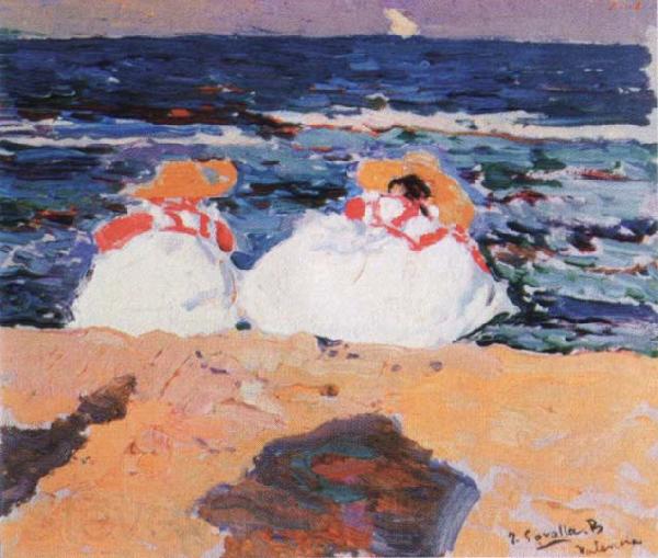 Joaquin Sorolla Y Bastida maria y elena en la playa Spain oil painting art